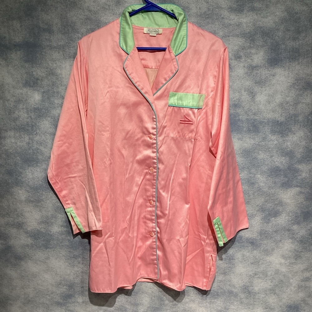 Fernando Sanchez Long Pajama Top / Gown Pink Satin Vintage 90s